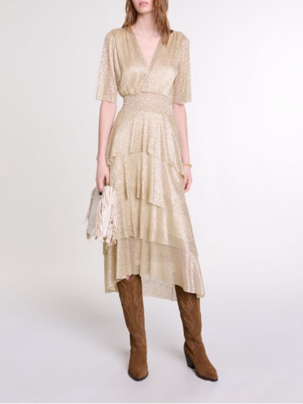 Maje Shimmer dress with ruffles